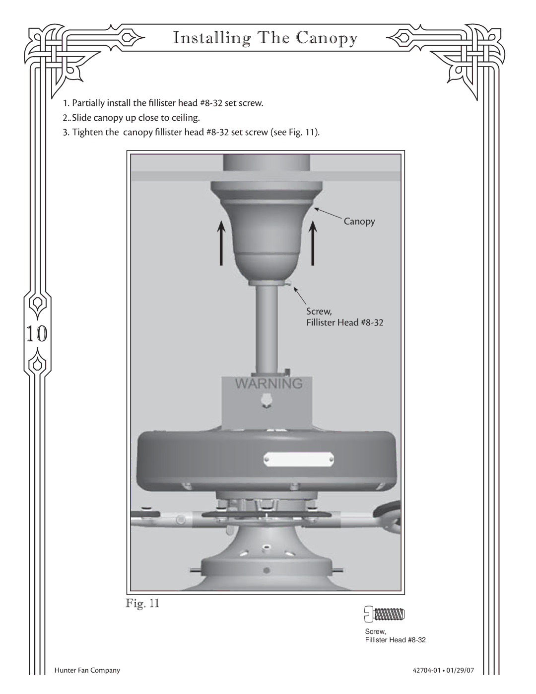 Hunter Fan 22360 warranty Installing The Canopy 