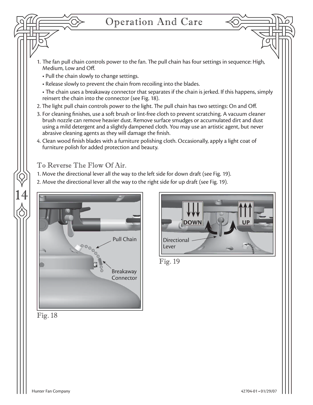 Hunter Fan 22360 warranty Operation And Care, To Reverse The Flow Of Air 