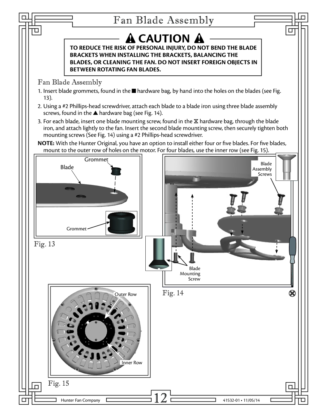 Hunter Fan 23838 warranty Fan Blade Assembly 