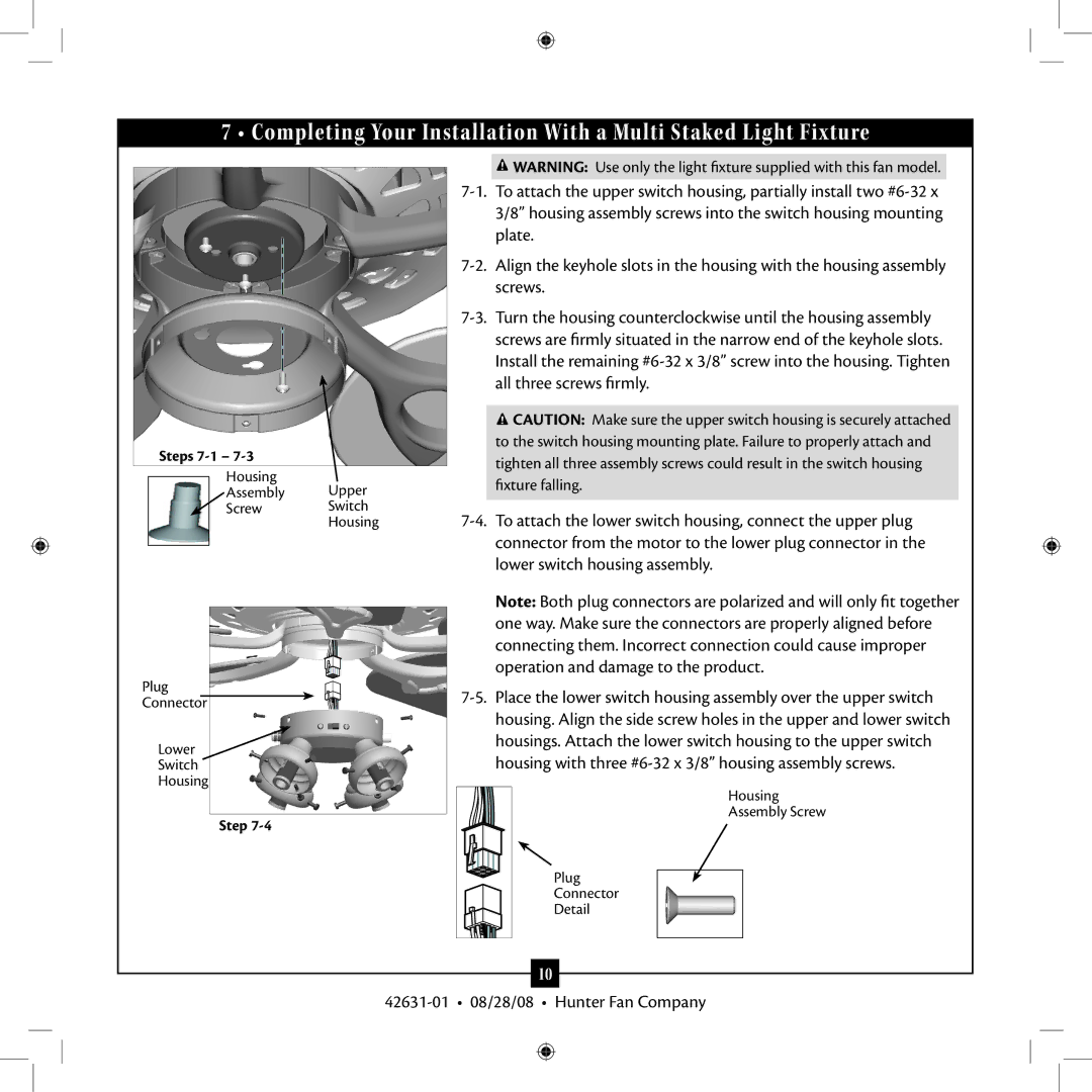 Hunter Fan 25601, 25602, 18865 installation manual Steps 7-1 