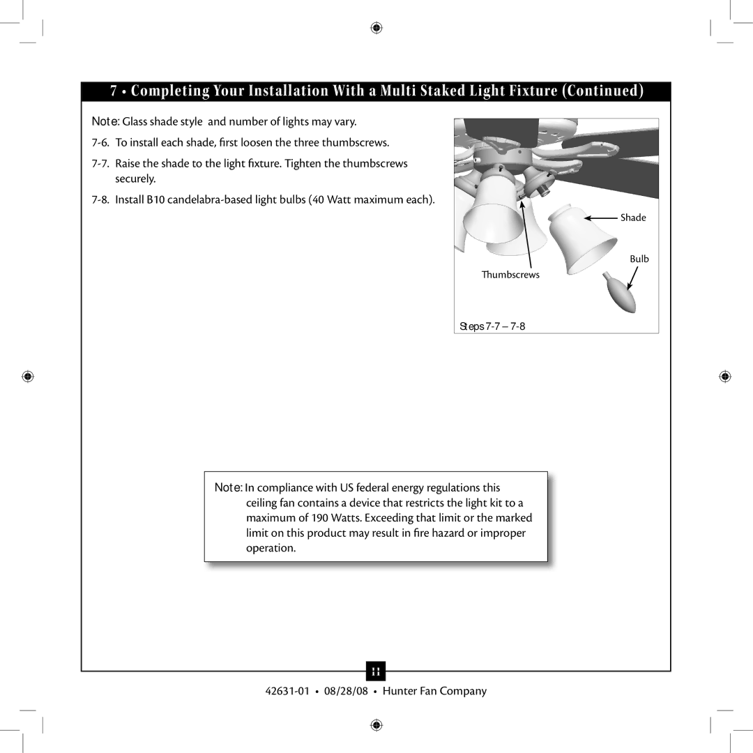 Hunter Fan 18865, 25602, 25601 installation manual Steps 7-7 