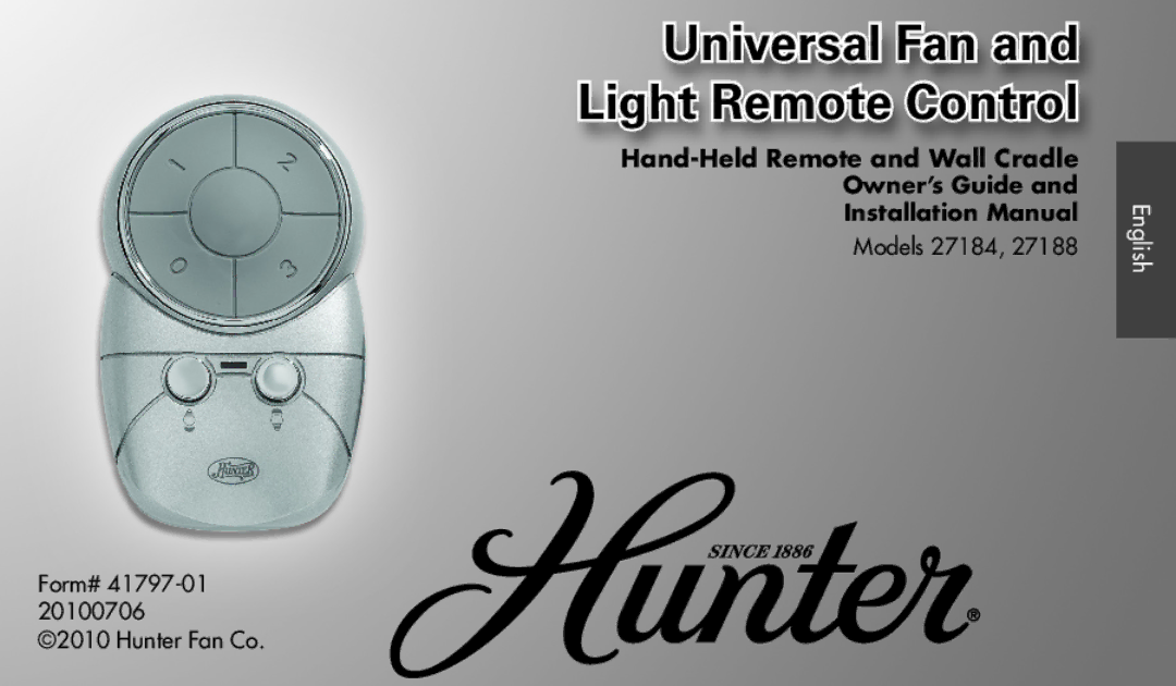 Hunter Fan 27184, 27188 installation manual Universal Fan 