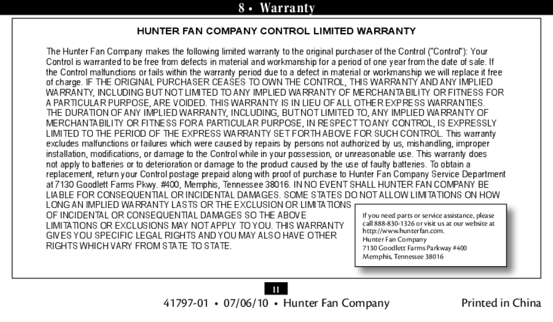 Hunter Fan 27184, 27188 installation manual 