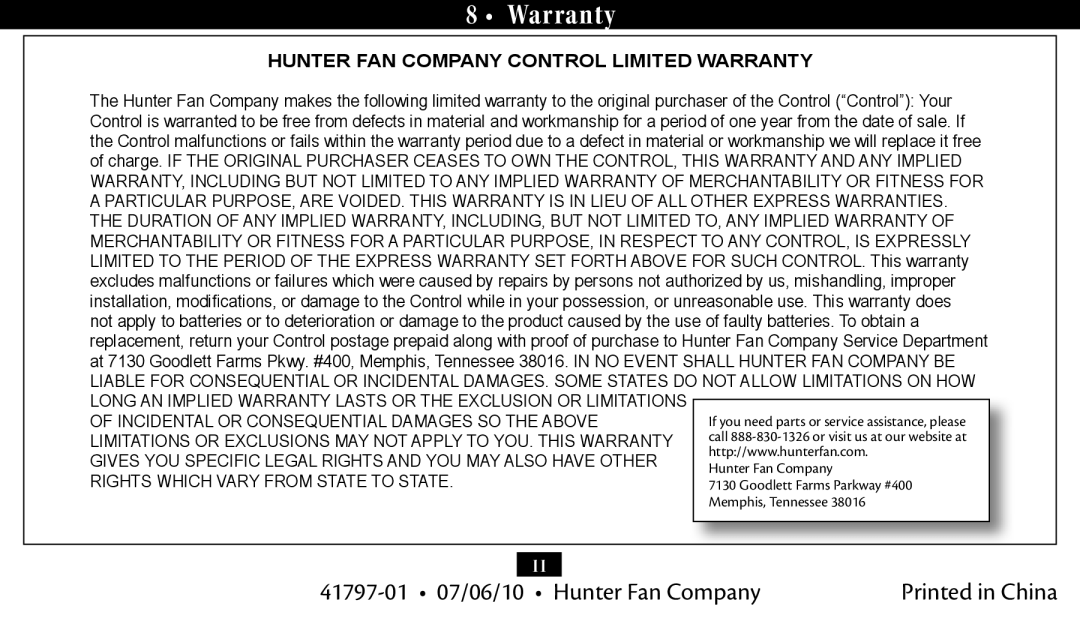 Hunter Fan 27184, 27188 installation manual 