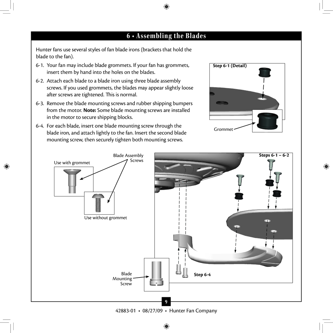 Hunter Fan 2A installation manual Assembling the Blades 