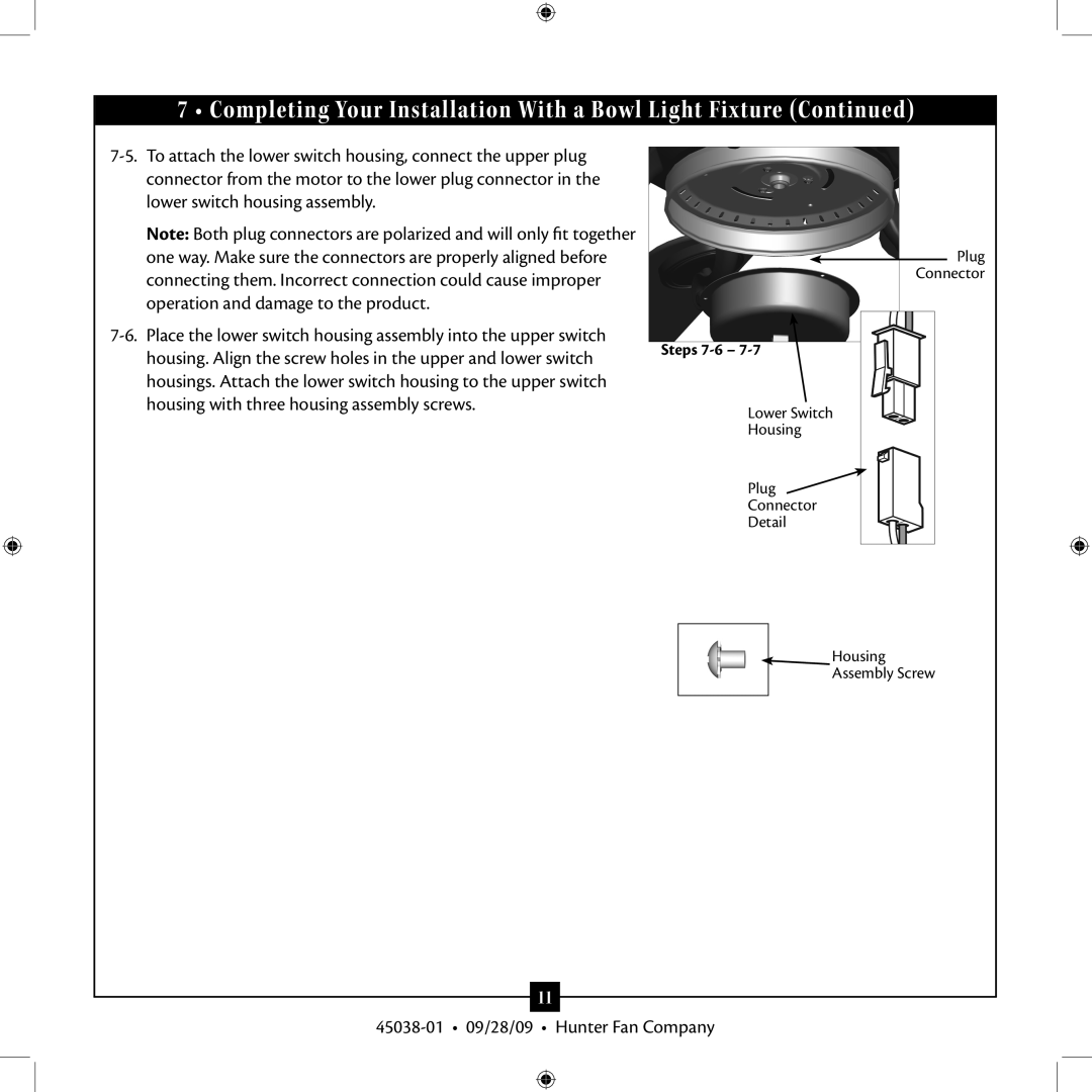 Hunter Fan 3 installation manual Plug 