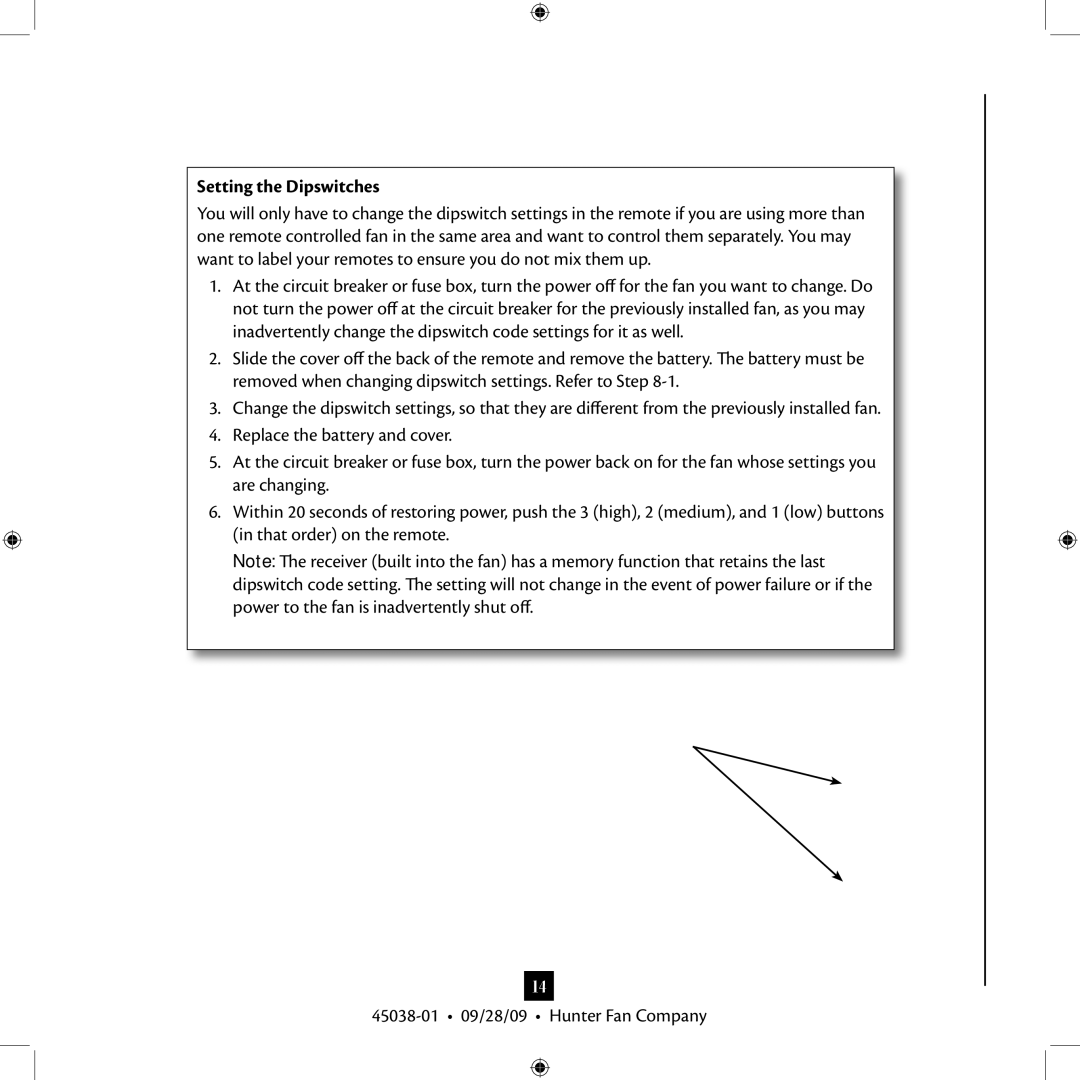 Hunter Fan 3 installation manual Setting the Dipswitches 