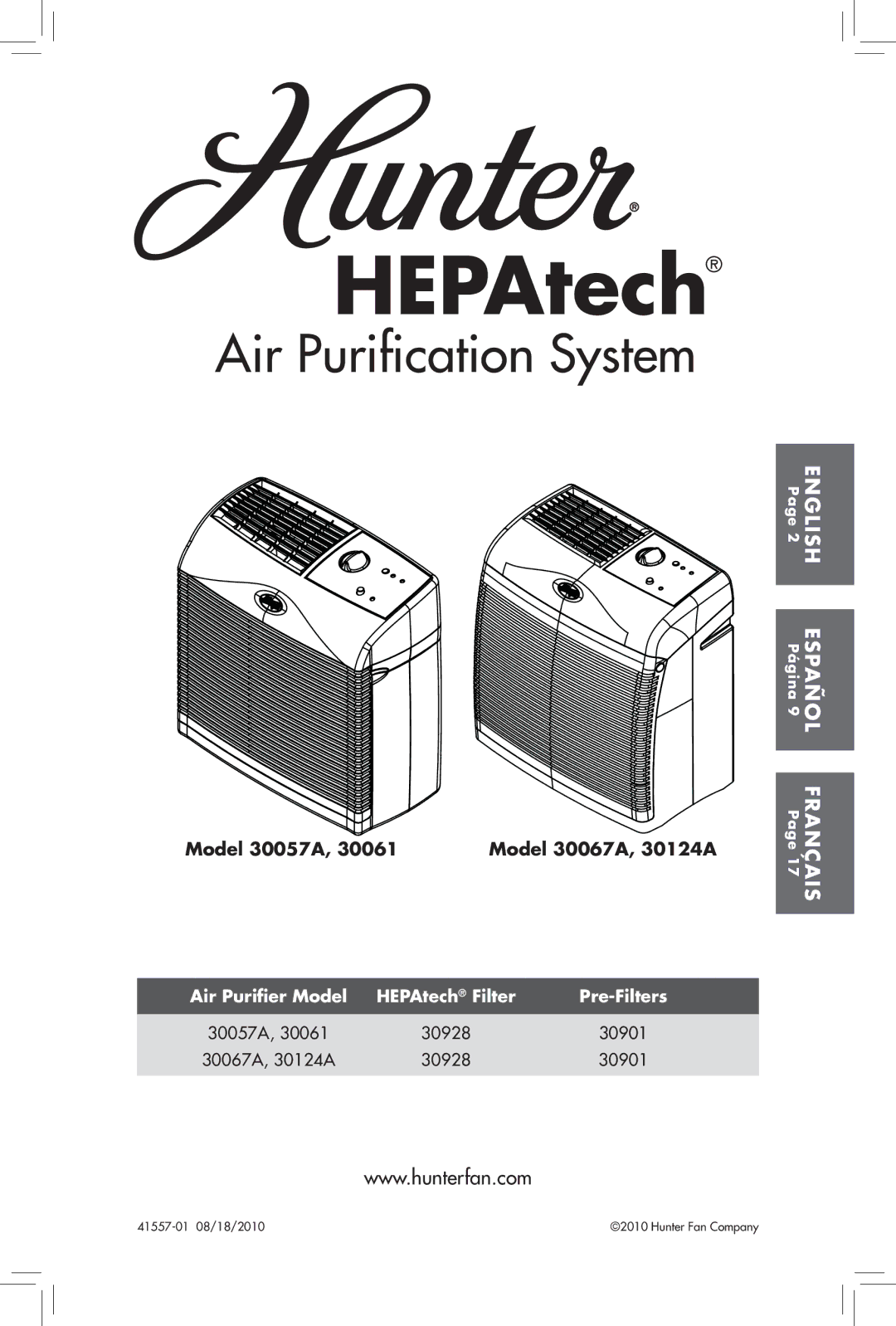 Hunter Fan 30061, 30057A manual HEPAtech 