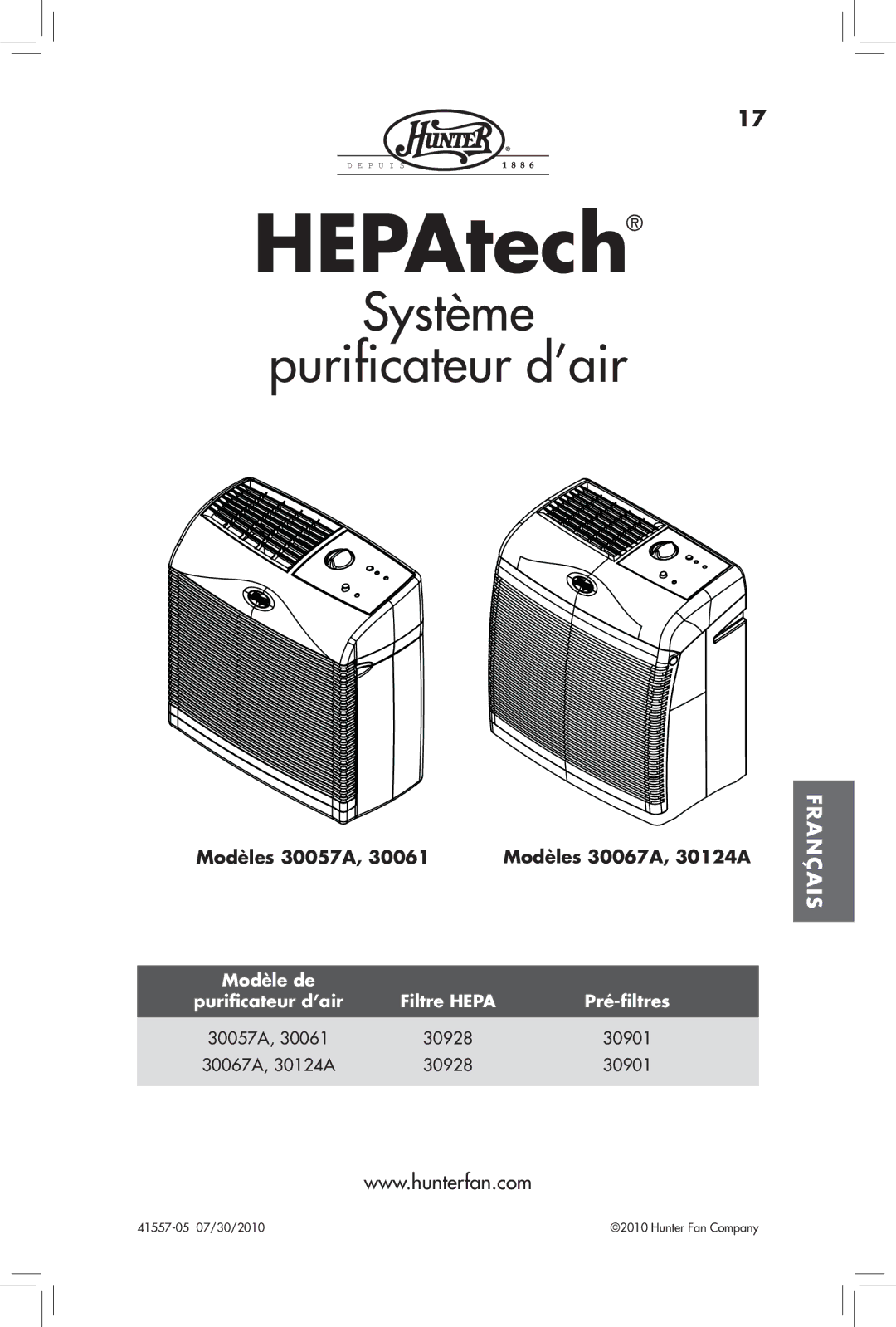 Hunter Fan 30061, 30057A manual Système Purificateur d’air 