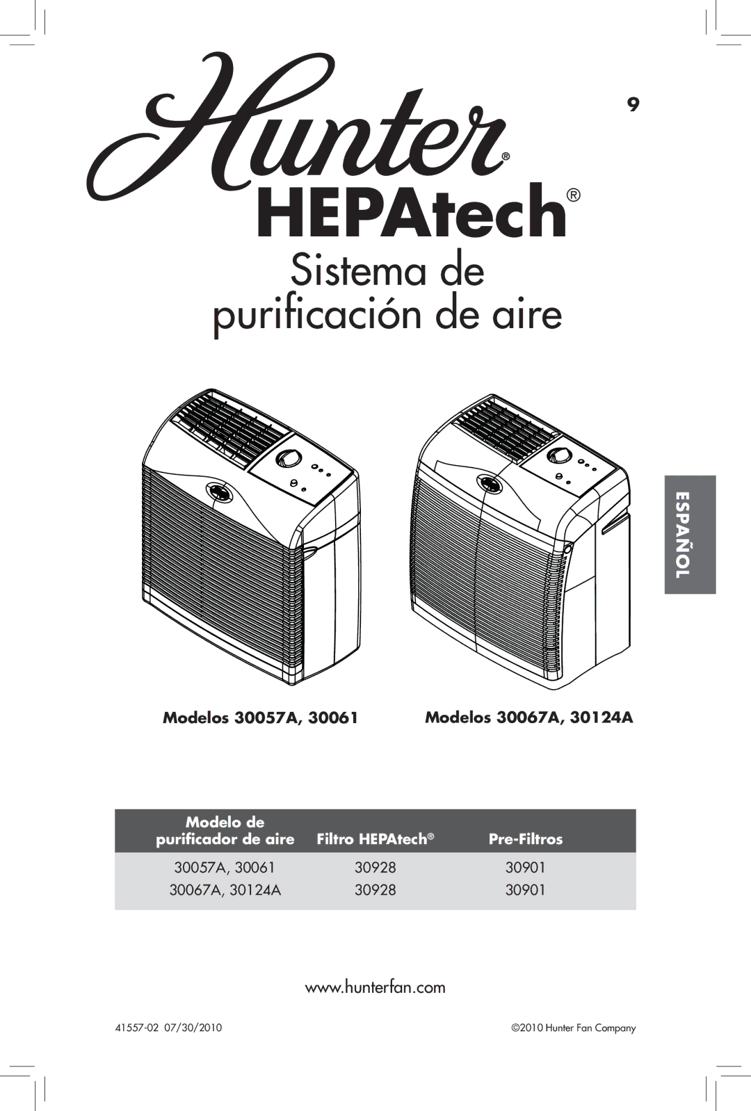 Hunter Fan 30061, 30057A manual Sistema de Purificación de aire 