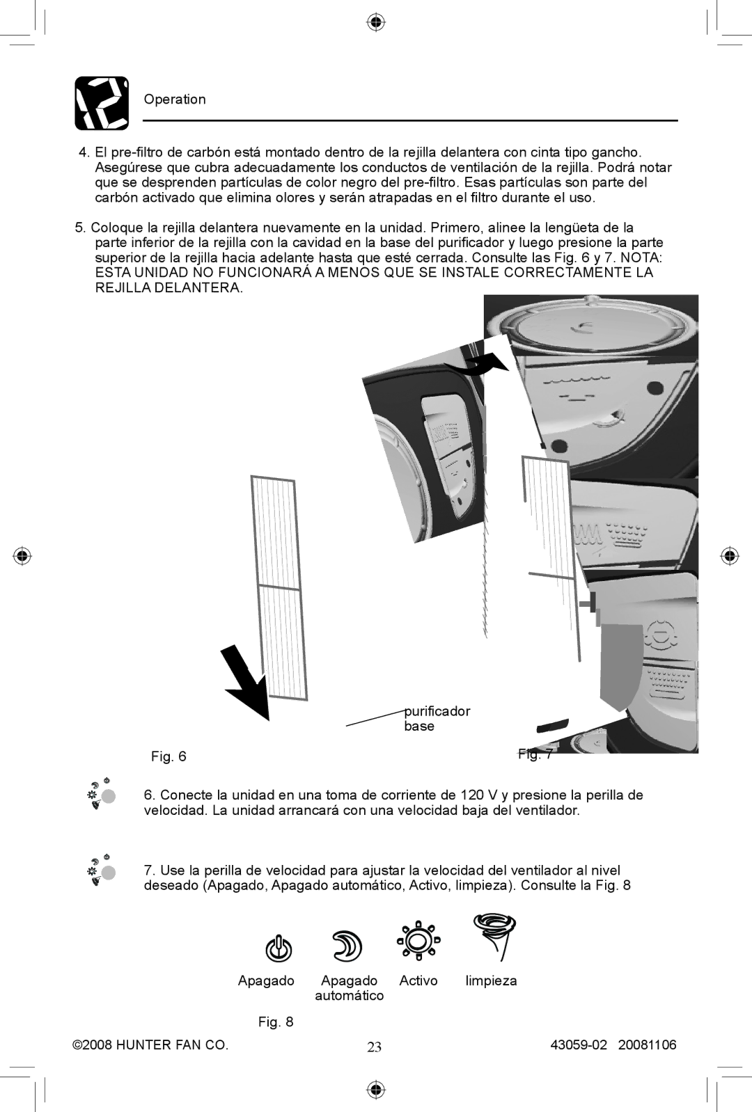 Hunter Fan 30771, 30770 manual Purificador 