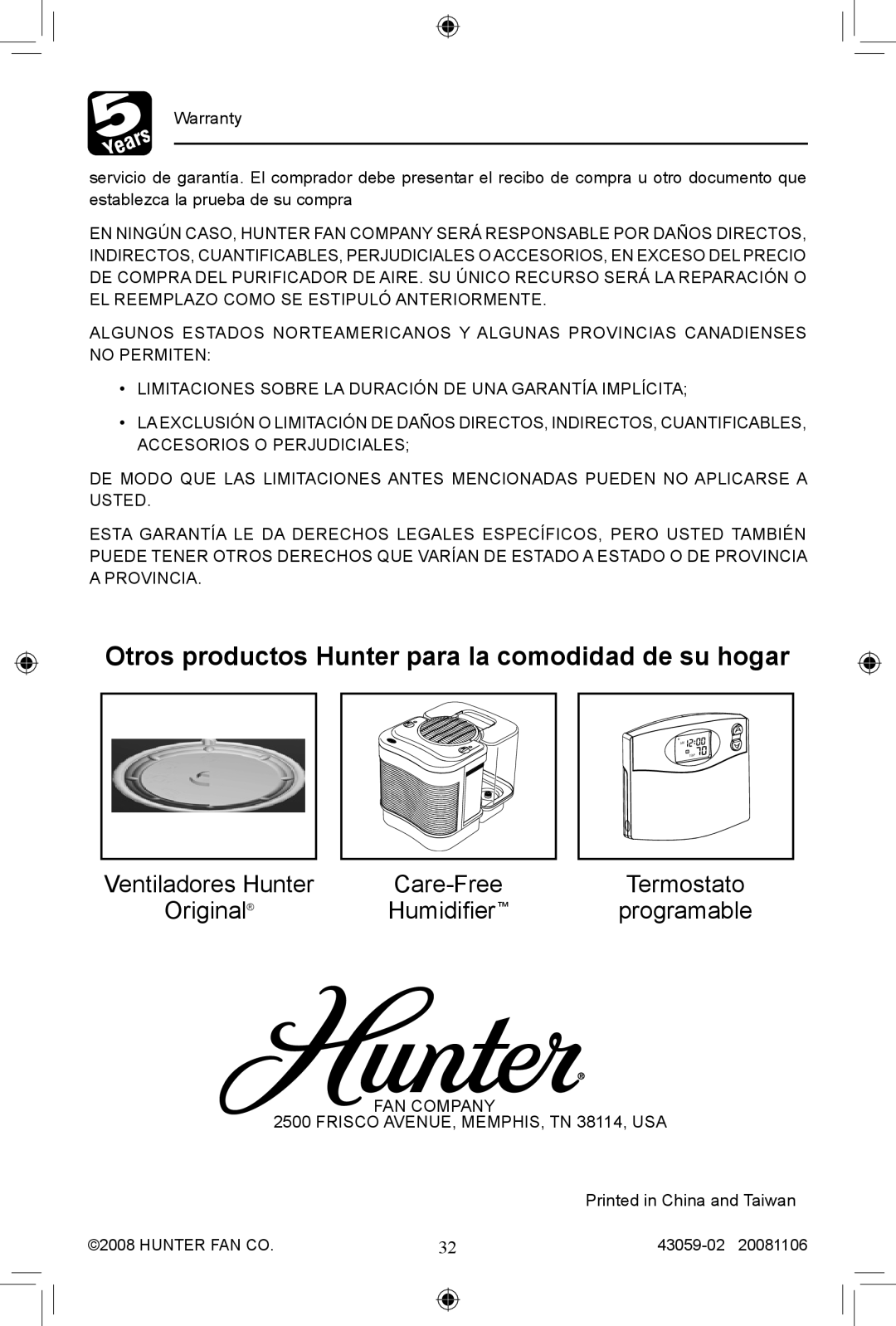 Hunter Fan 30770, 30771 manual Otros productos Hunter para la comodidad de su hogar 