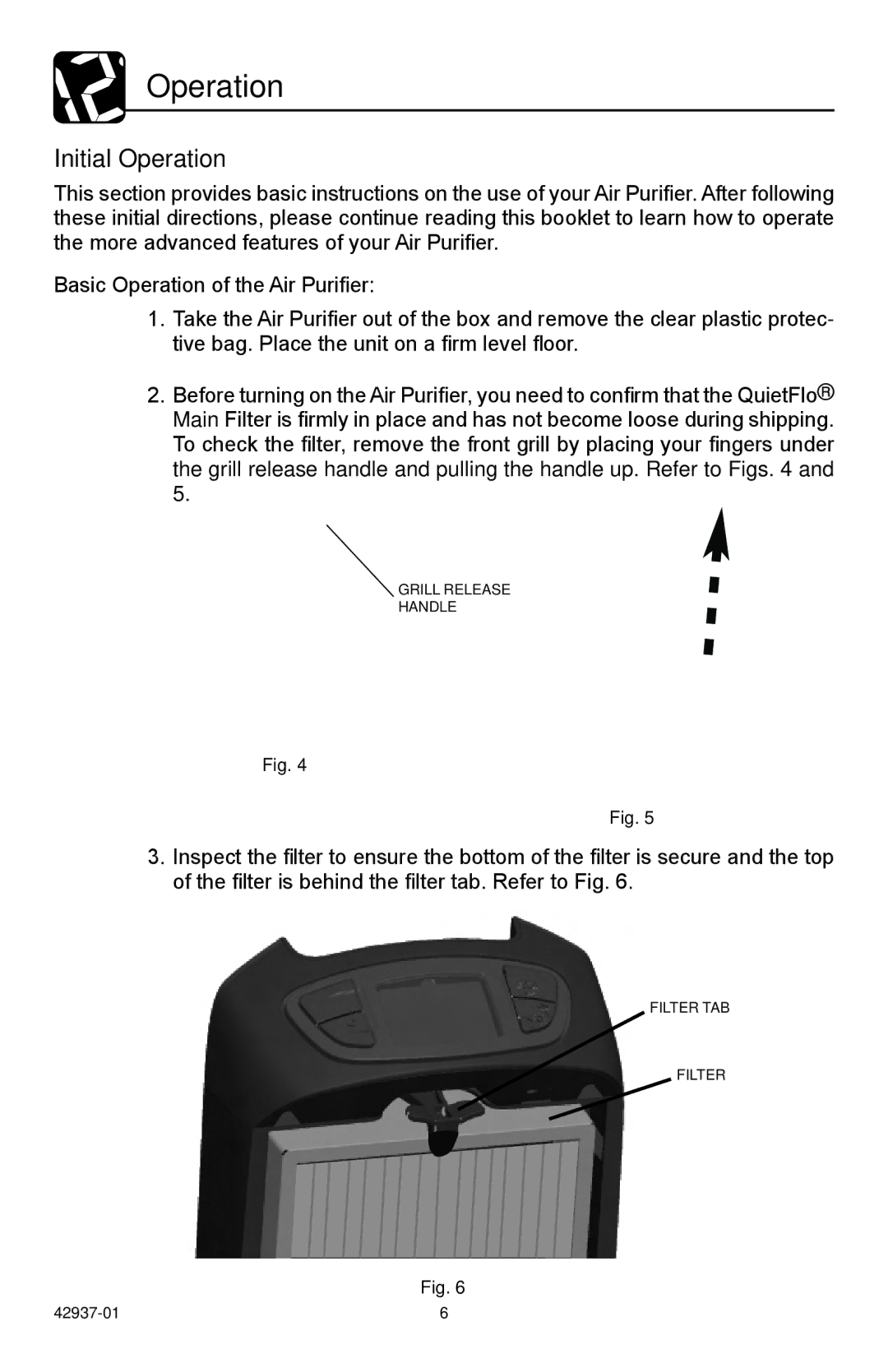 Hunter Fan 30785 manual Initial Operation 