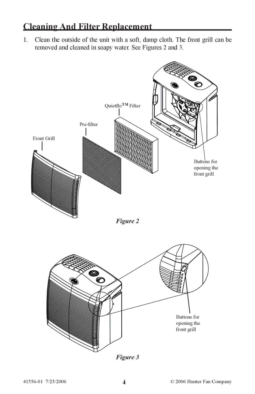 Hunter Fan 30936, 30085 manual Cleaning And Filter Replacement 