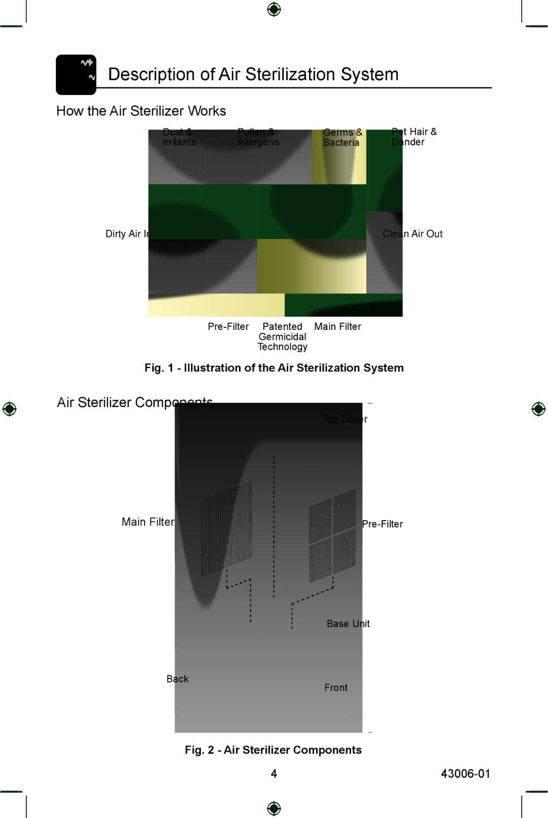 Hunter Fan 30987 manual Description of Air Sterilization System, How the Air Sterilizer Works, Air Sterilizer Components 