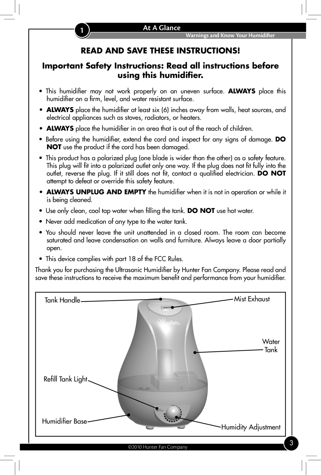 Hunter Fan 31004 owner manual At a Glance 