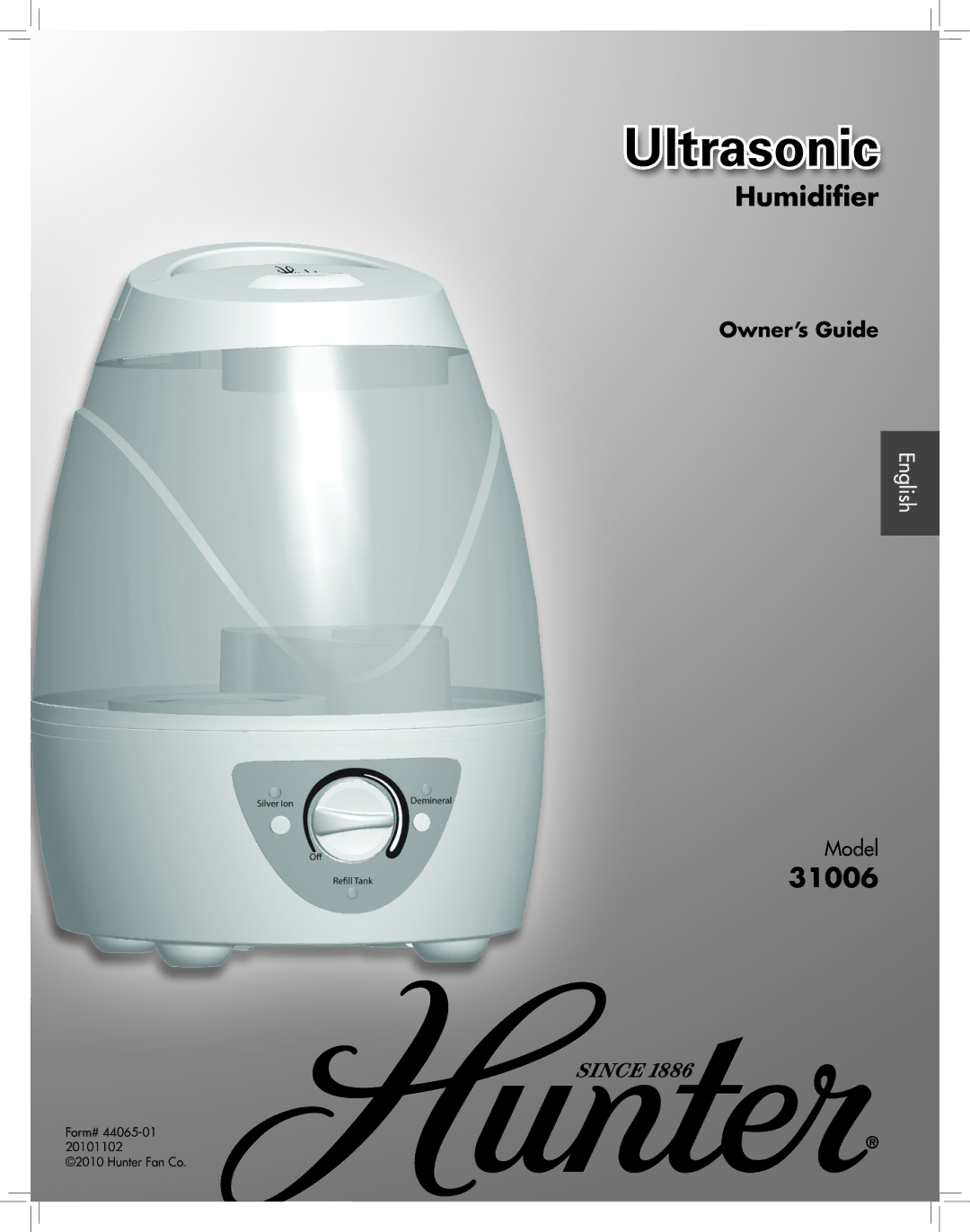 Hunter Fan 31006 manual Ultrasonic 