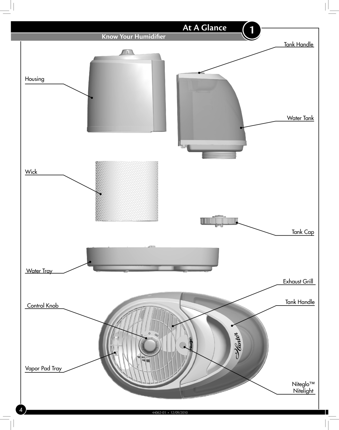 Hunter Fan 33116, 33118 manual Know Your Humidifier, At A Glance 