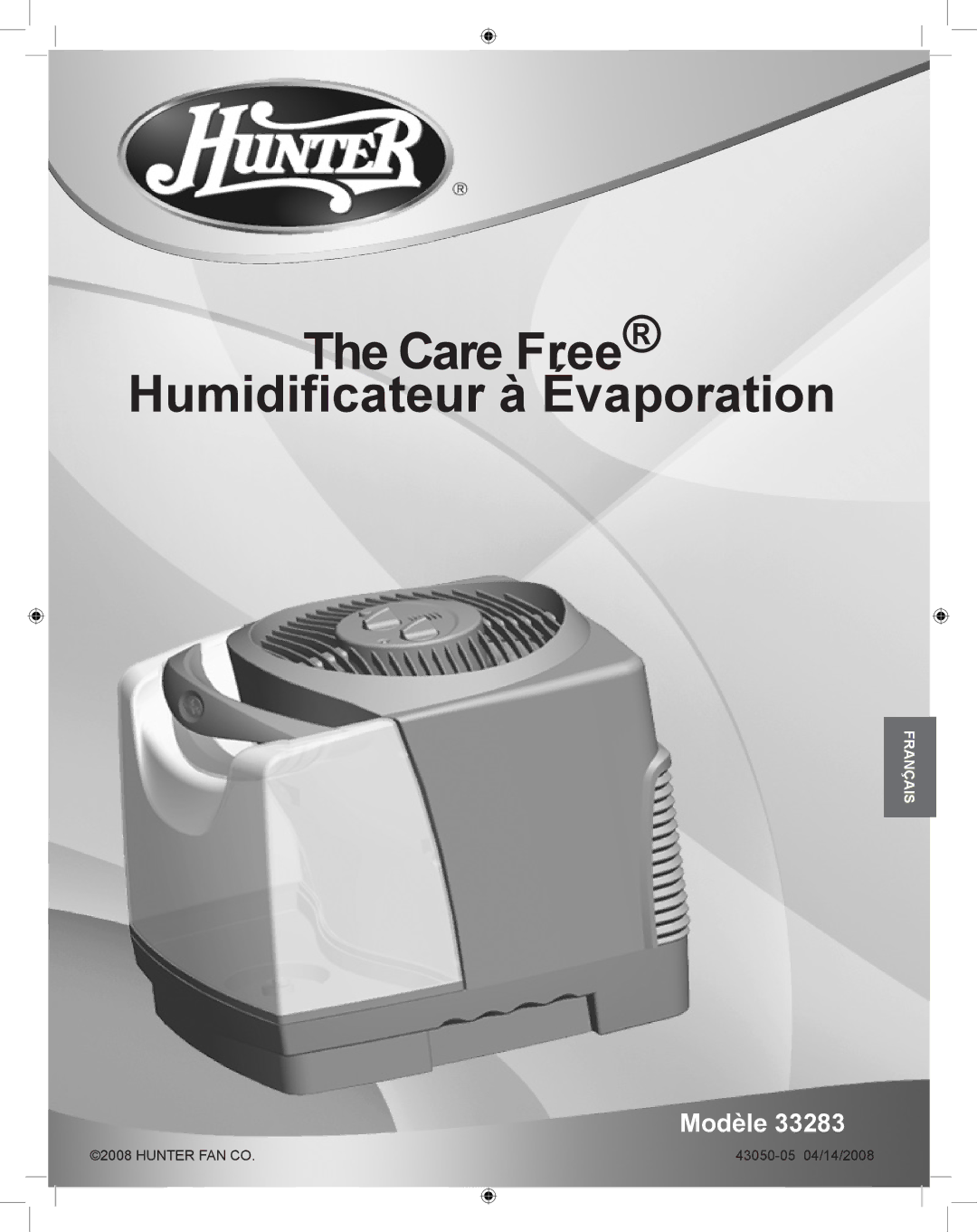 Hunter Fan 33283 manual Care Free Humidificateur à Évaporation, Modèle, Français 