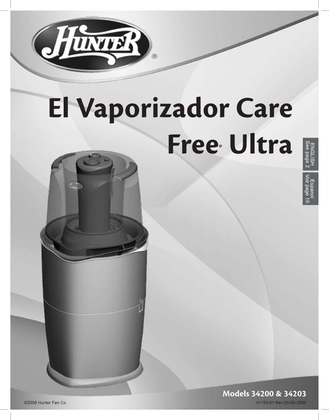 Hunter Fan 34203, 34200 manual El Vaporizador Care Free Ultra 