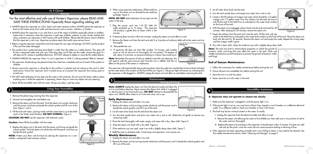 Hunter Fan 35156 At A Glance, Save these instructions! Especially those regarding adding salt, Using Your Humidifier 
