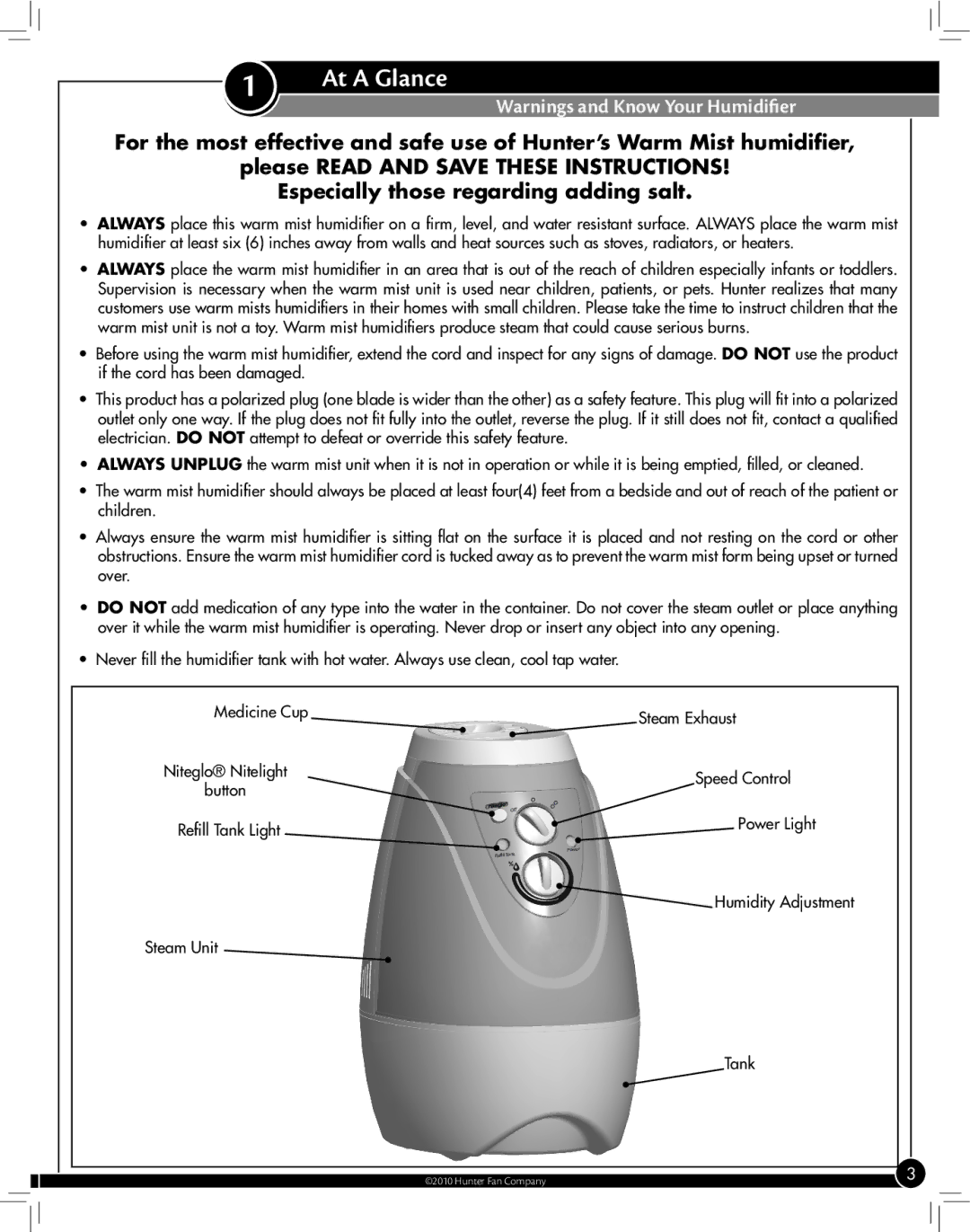 Hunter Fan 35216 manual At a Glance 