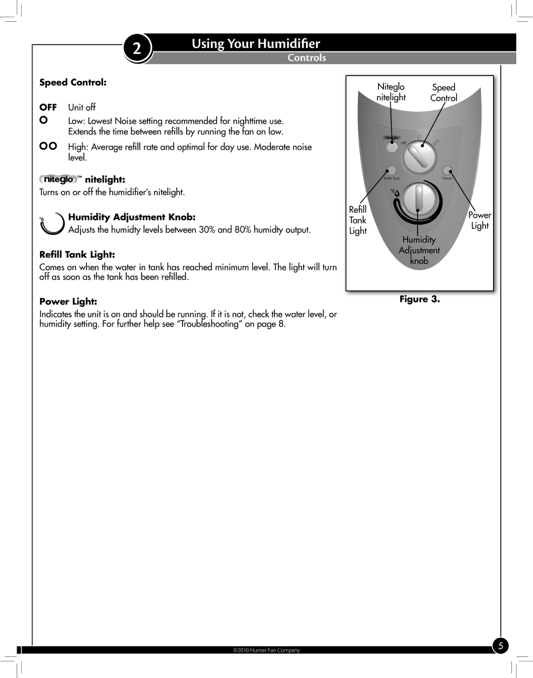 Hunter Fan 35216 manual Controls 