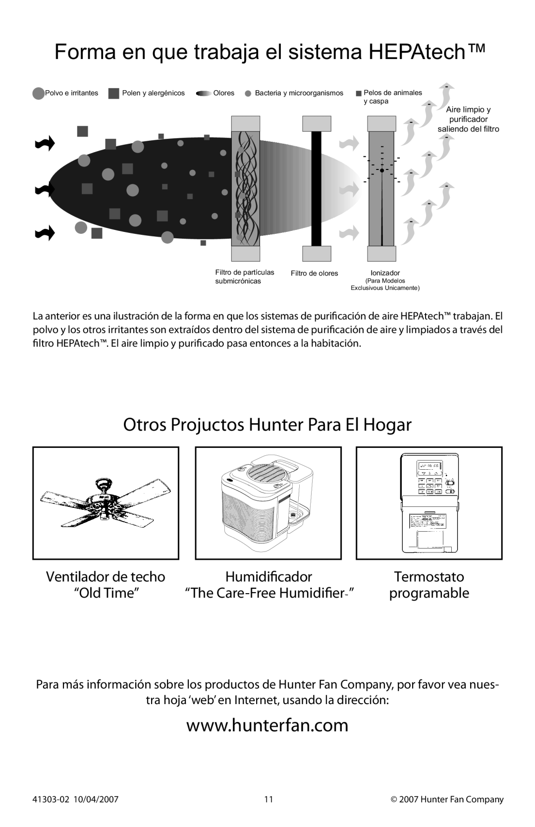 Hunter Fan 30054, 37065, 37055, 30080, 30075, 30070 manual Otros Projuctos Hunter Para El Hogar, Ventilador de techo, Termostato 