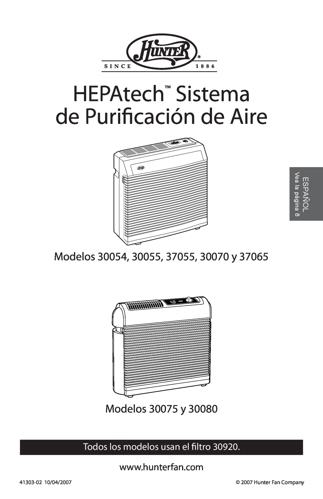 Hunter Fan manual Modelos 30054, 30055, 37055, 30070 y, Modelos 30075 y, Todos los modelos usan el filtro, Vea la página 