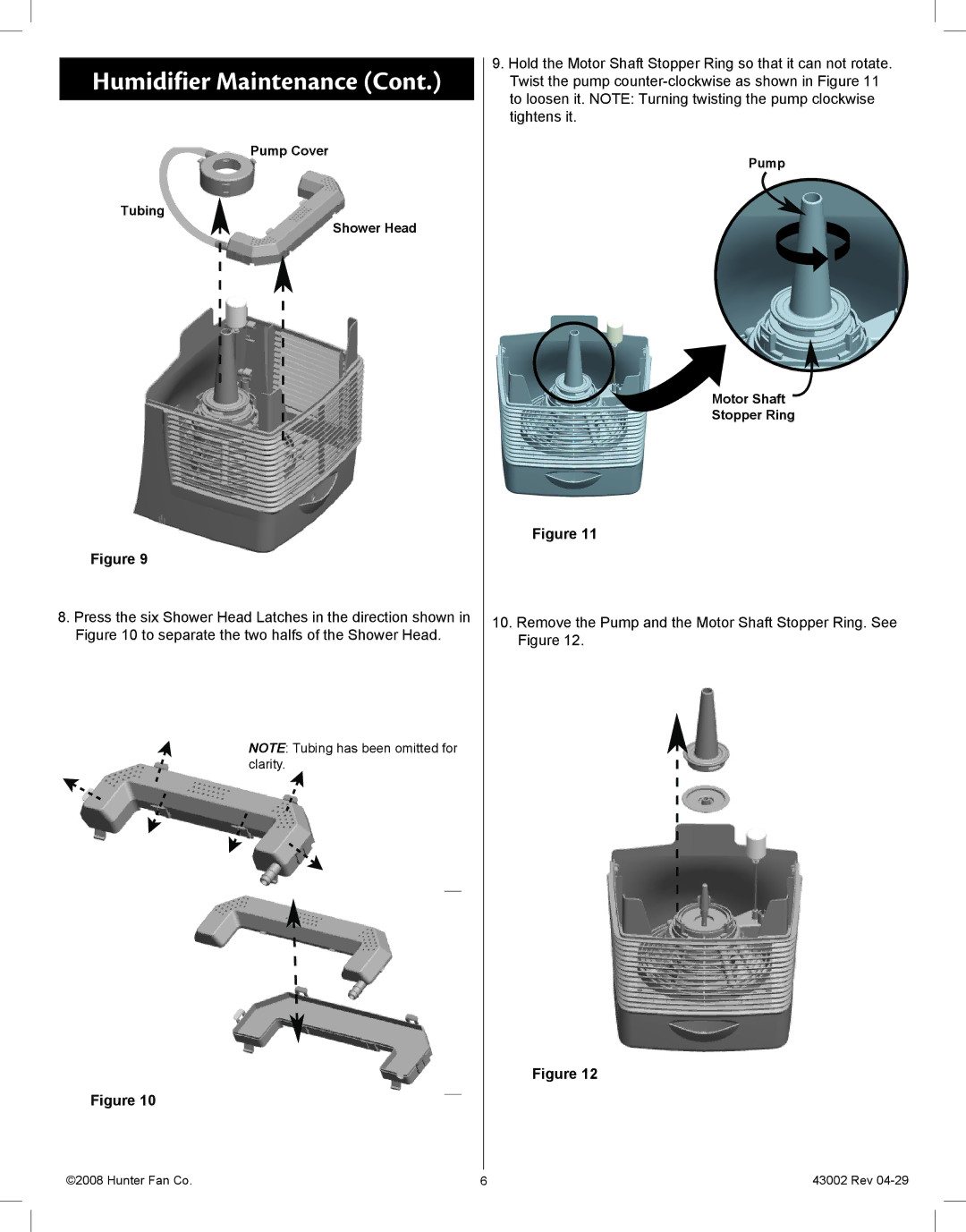 Hunter Fan 37407 manual Remove the Pump and the Motor Shaft Stopper Ring. See Figure 