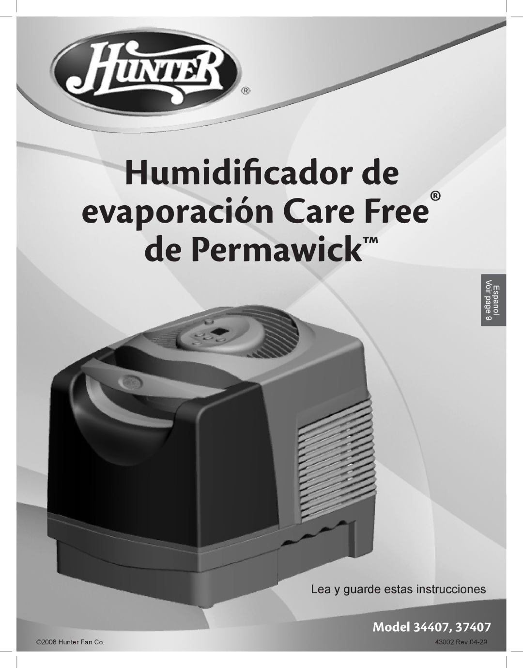 Hunter Fan 37407 manual Humidificador de 