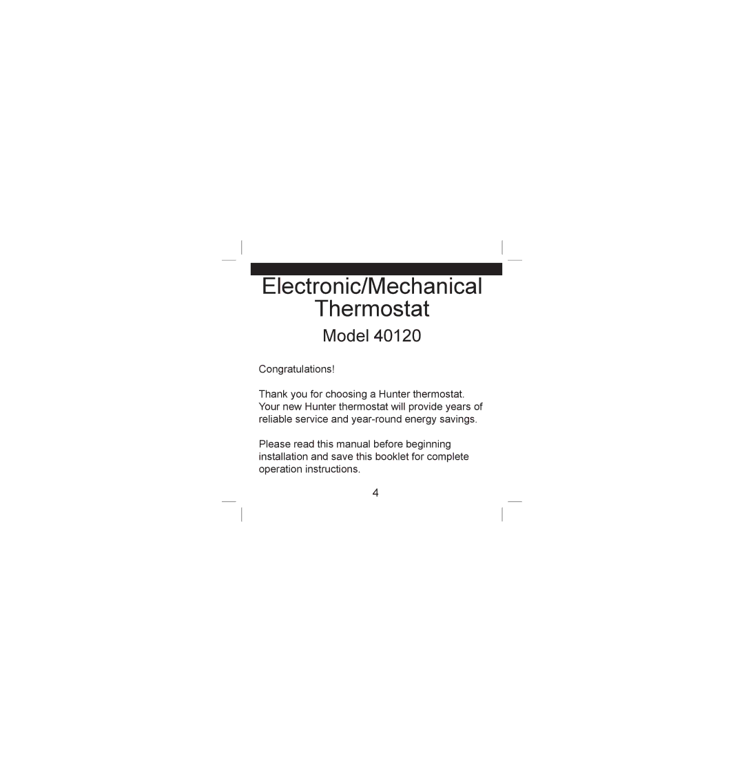 Hunter Fan 40120 operation manual Electronic/Mechanical Thermostat 