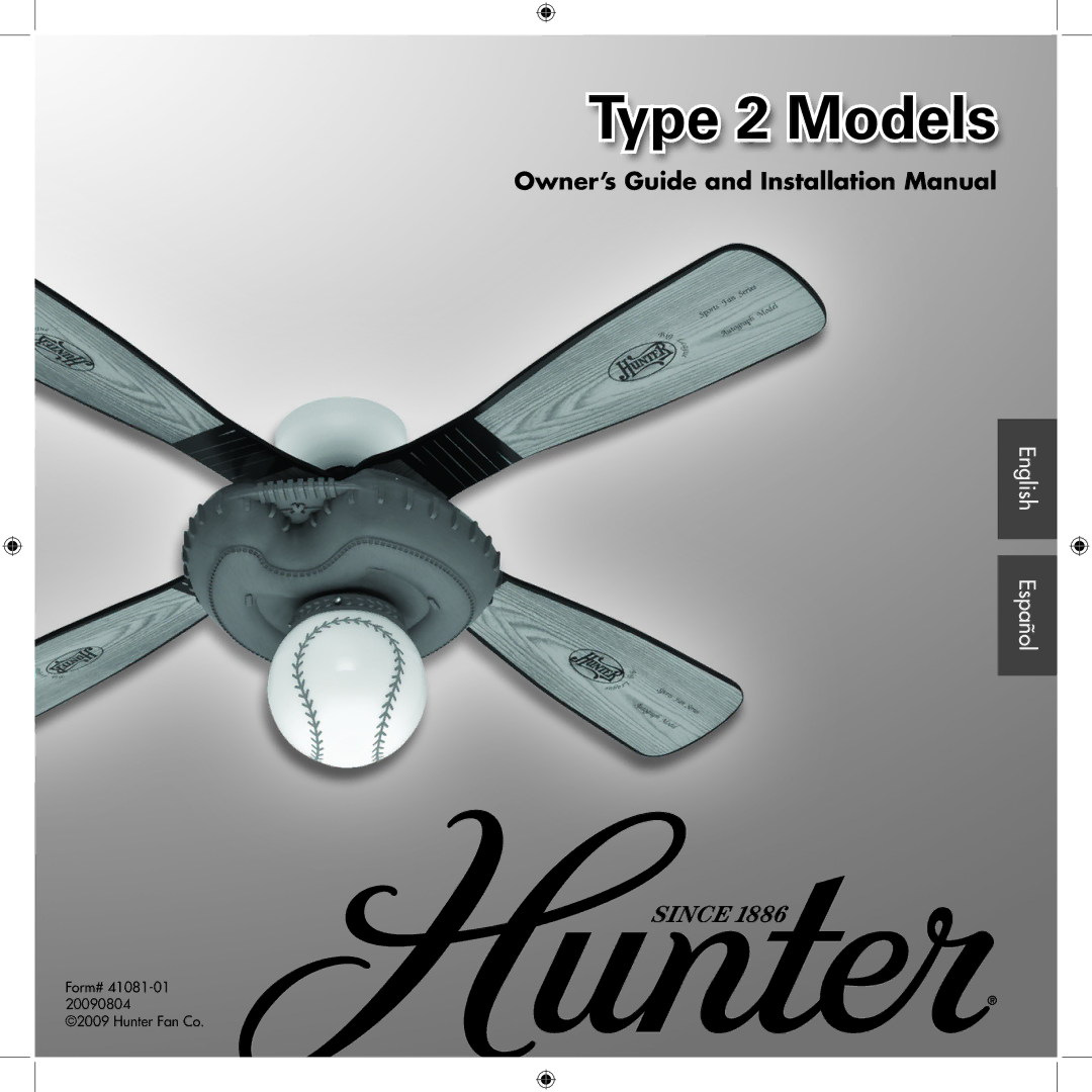 Hunter Fan 41081-01 installation manual Type 2 Models 