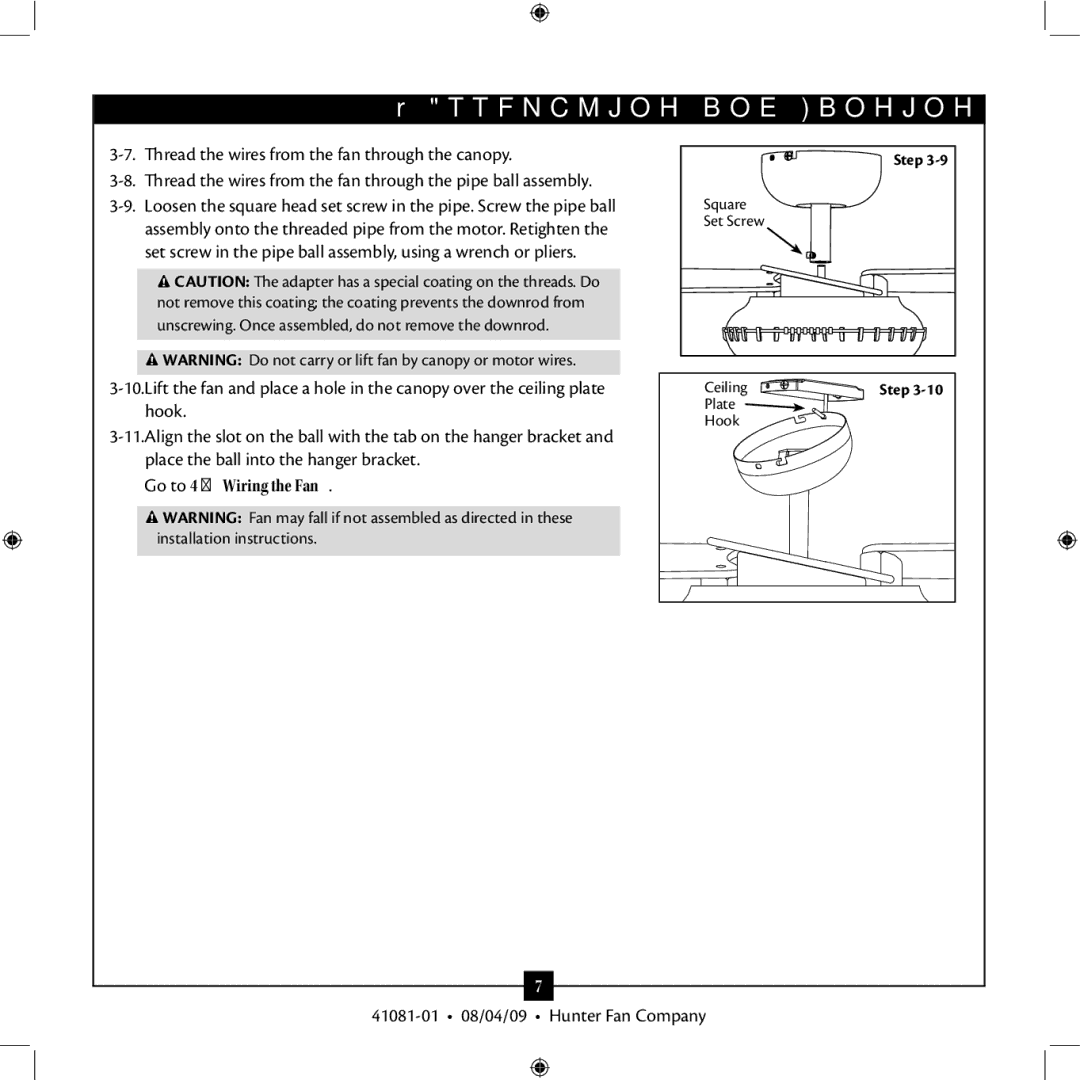 Hunter Fan 41081-01 installation manual Go to 4 Wiring the Fan 