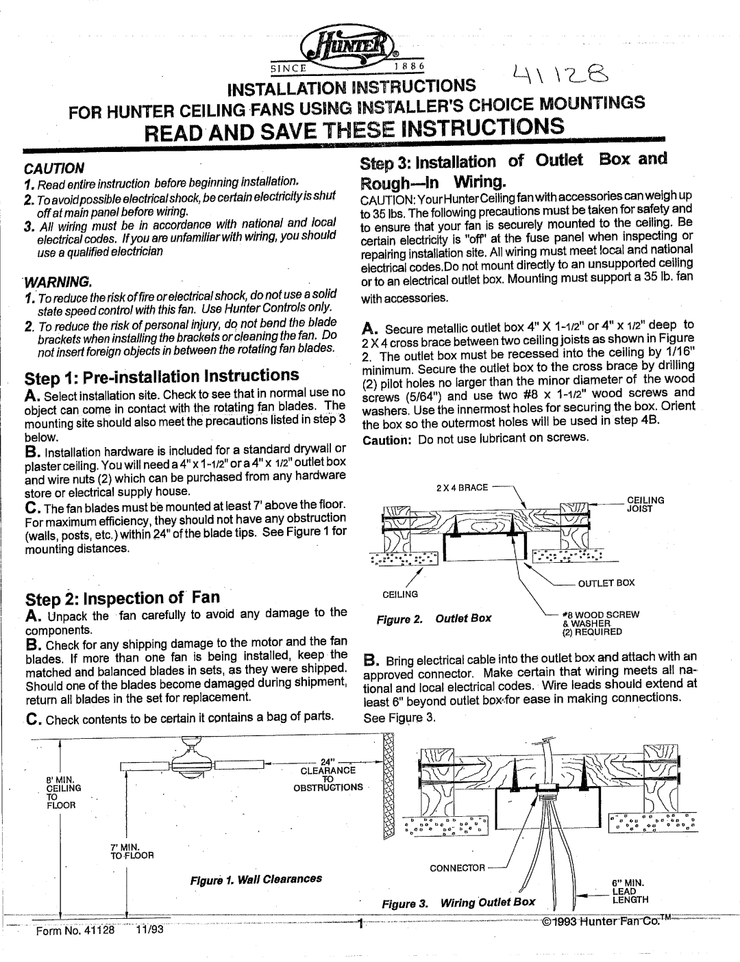 Hunter Fan 4112B manual 