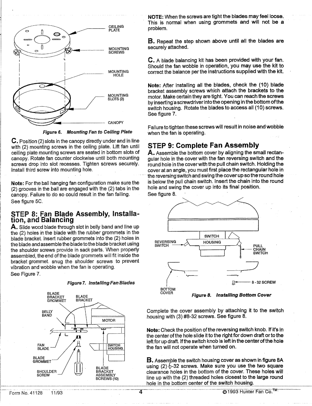 Hunter Fan 4112B manual 