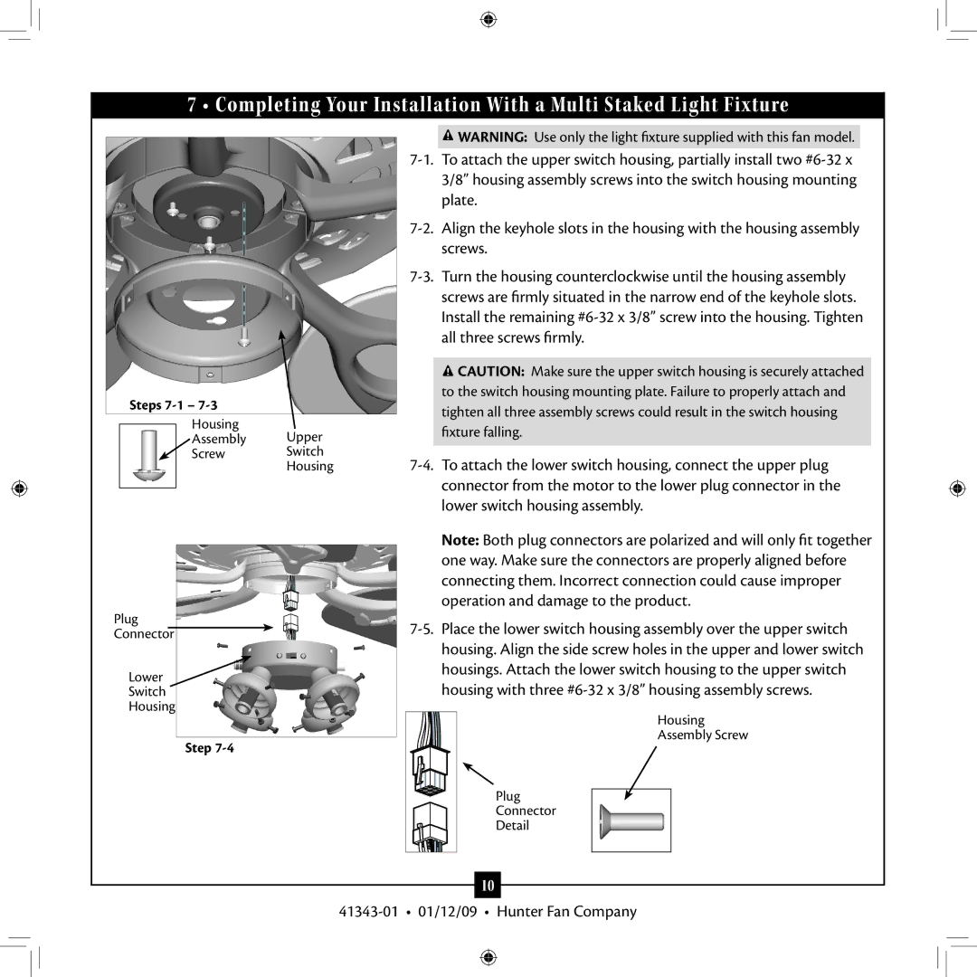 Hunter Fan 41343-01 installation manual Steps 7-1 