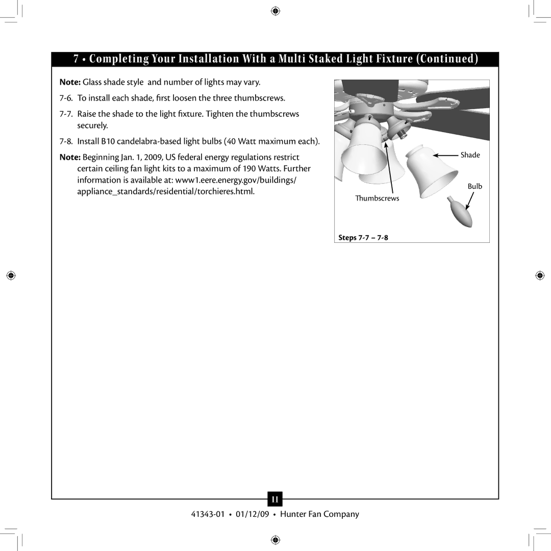 Hunter Fan 41343-01 installation manual Steps 7-7 