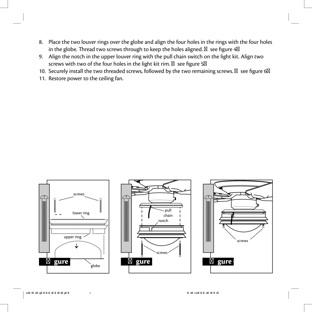 Hunter Fan 41370-01 installation instructions Screws 