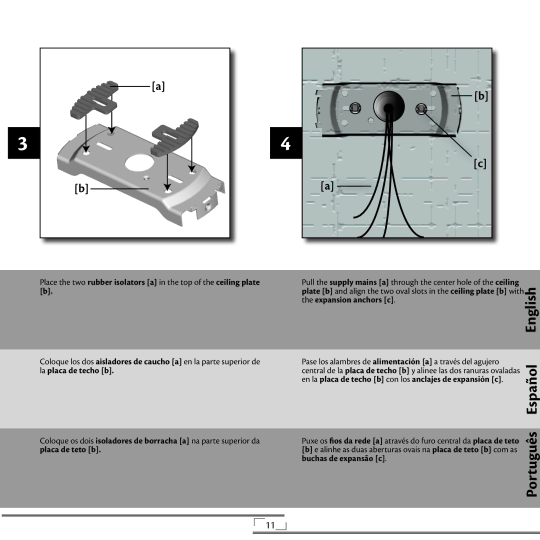 Hunter Fan 41736 installation manual Expansion anchors c, La placa de techo b, Placa de teto b, Buchas de expansão c 