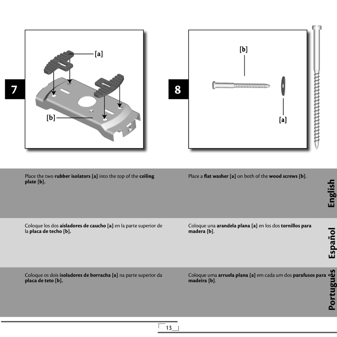 Hunter Fan 41736 installation manual Plate b, La placa de techo b Madera b, Placa de teto b Madeira b 