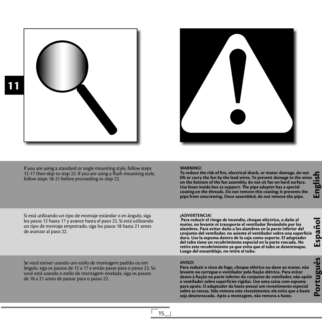 Hunter Fan 41736 Follow steps 18-21 before proceeding to step, De avanzar al paso, De 18 a 21 antes de passar para o passo 