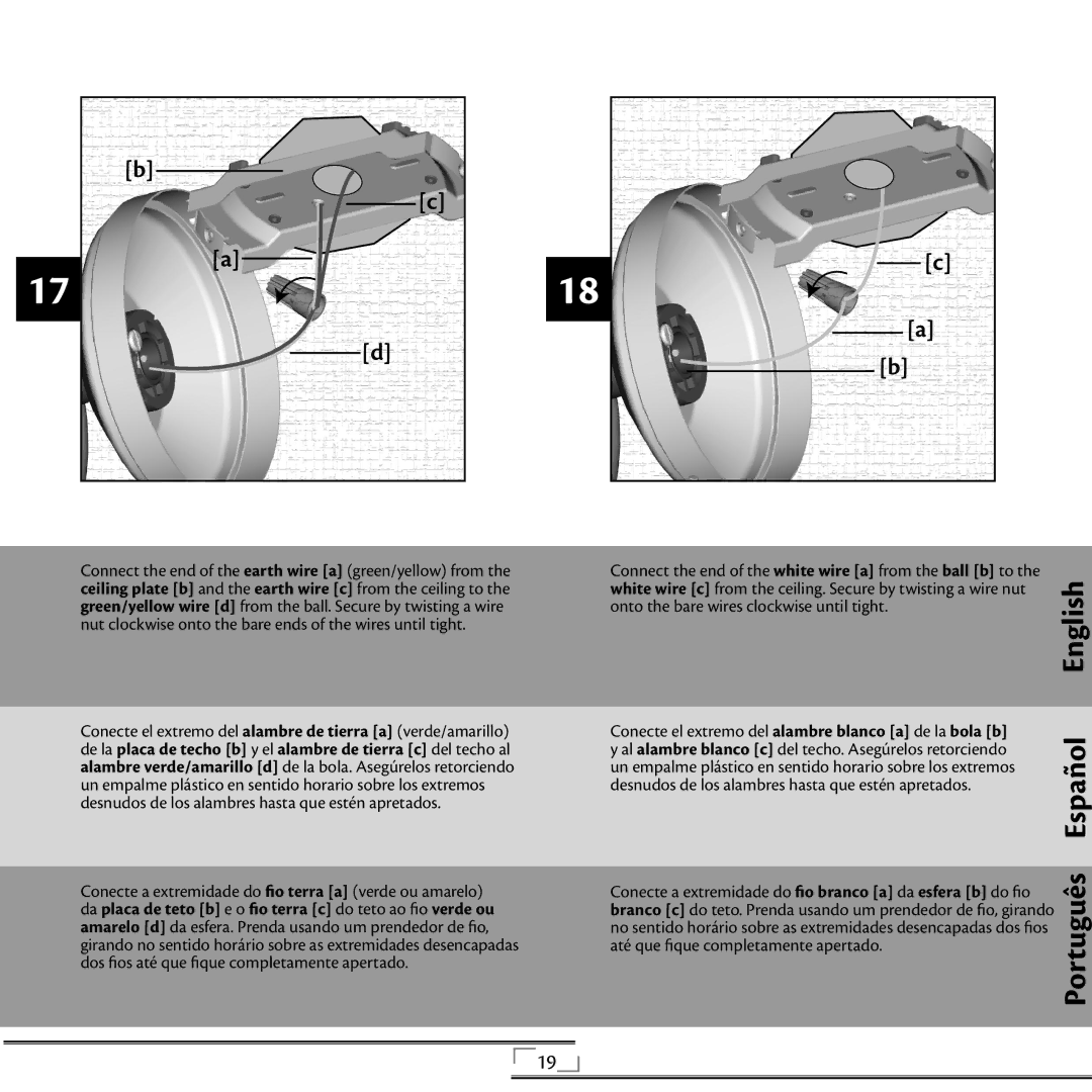 Hunter Fan 41736 installation manual Ceiling plate b and the earth wire c from the ceiling to 