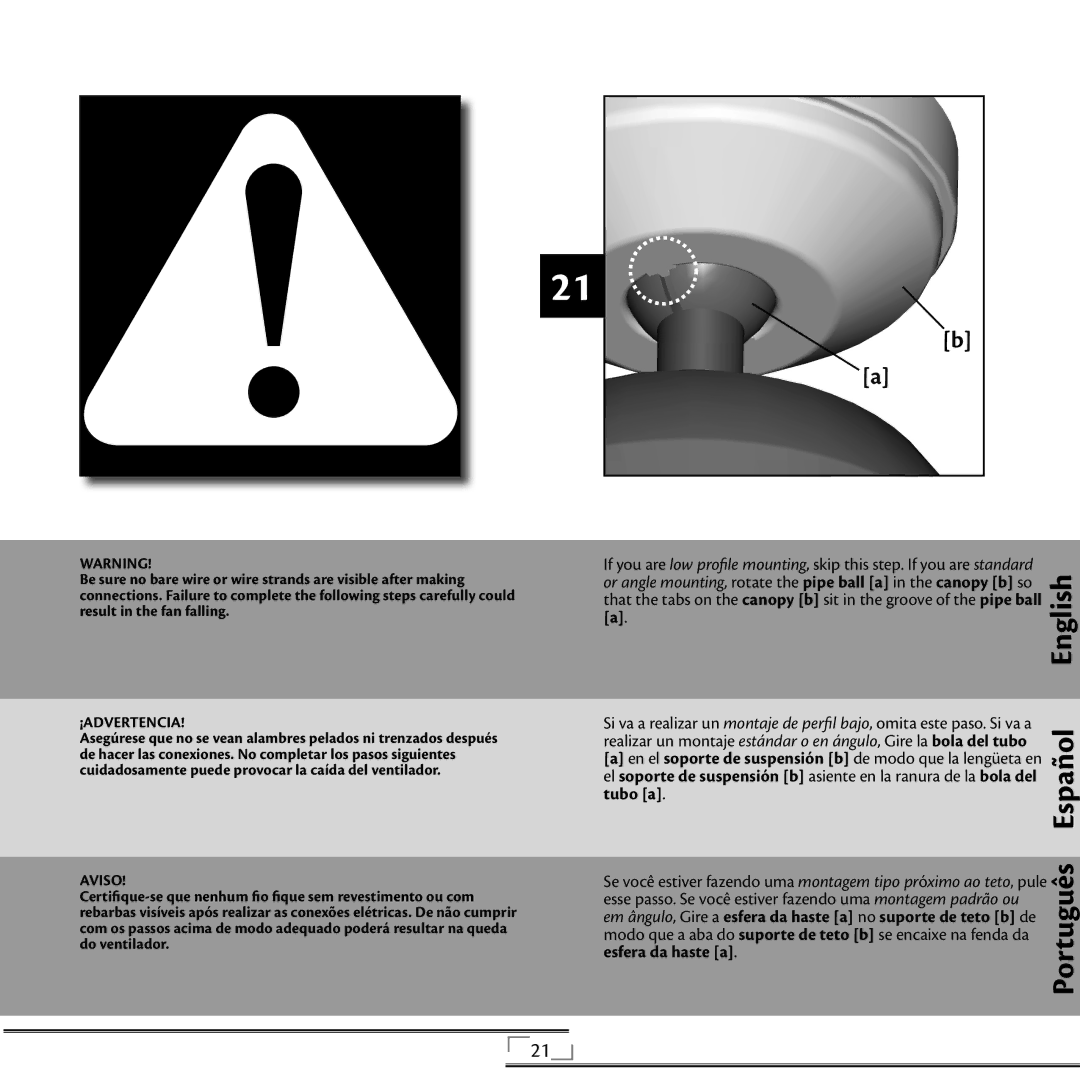 Hunter Fan 41736 installation manual Tubo a, Esfera da haste a 