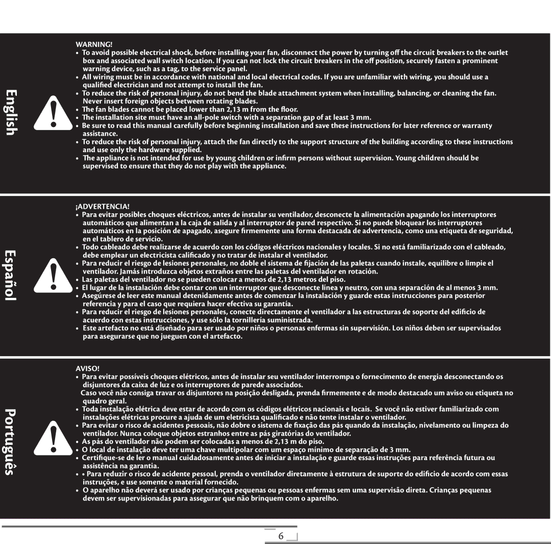 Hunter Fan 41736 installation manual English Español Português 