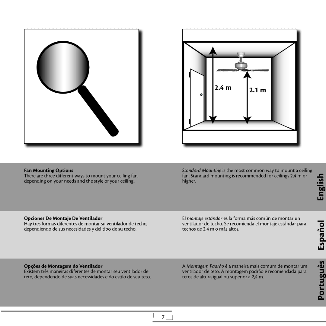 Hunter Fan 41736 Fan Mounting Options, Opciones De Montaje De Ventilador, Opções de Montagem do Ventilador 