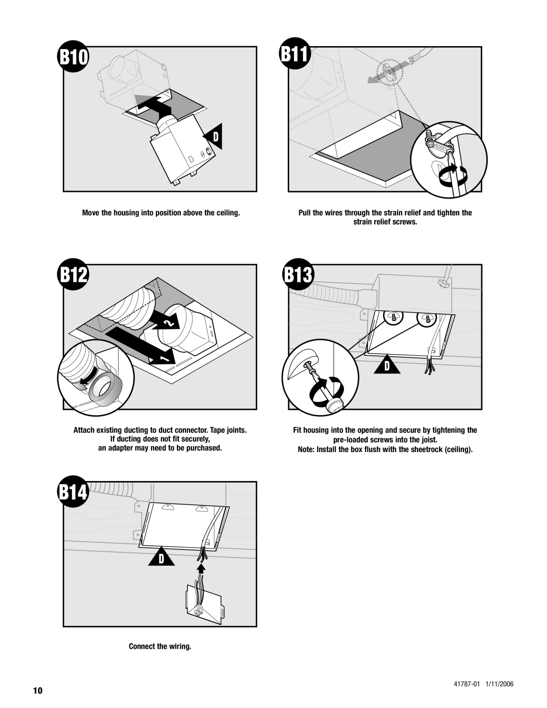 Hunter Fan 41787-01 manual B10 B11, B14, B13 