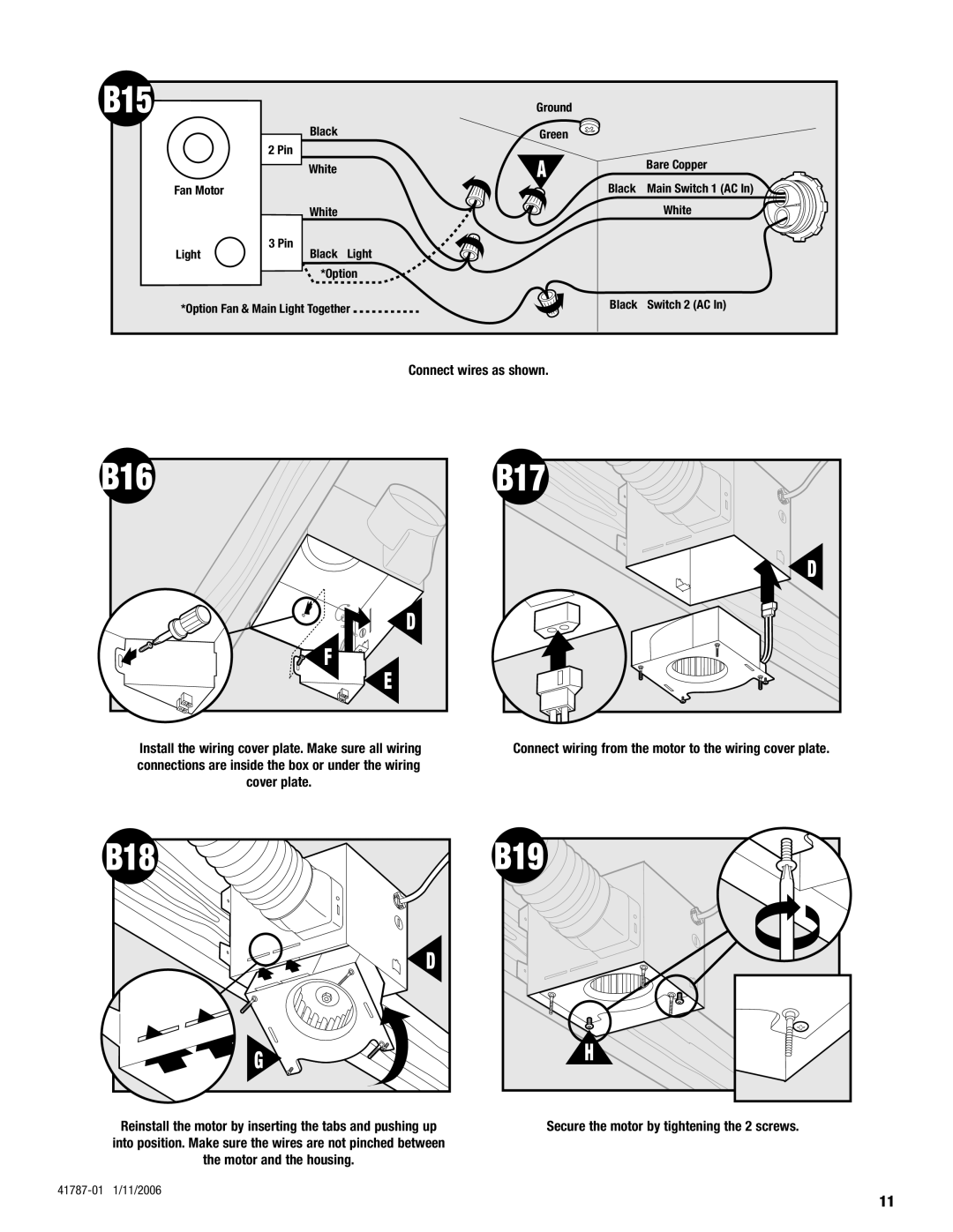 Hunter Fan 41787-01 manual B15, B16 B17, B18 B19 