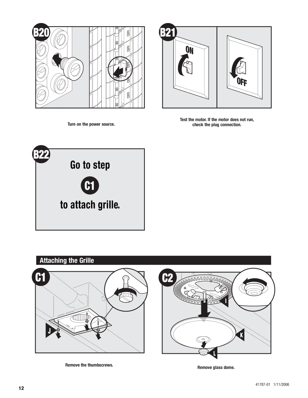 Hunter Fan 41787-01 manual B22, B21, Attaching the Grille 