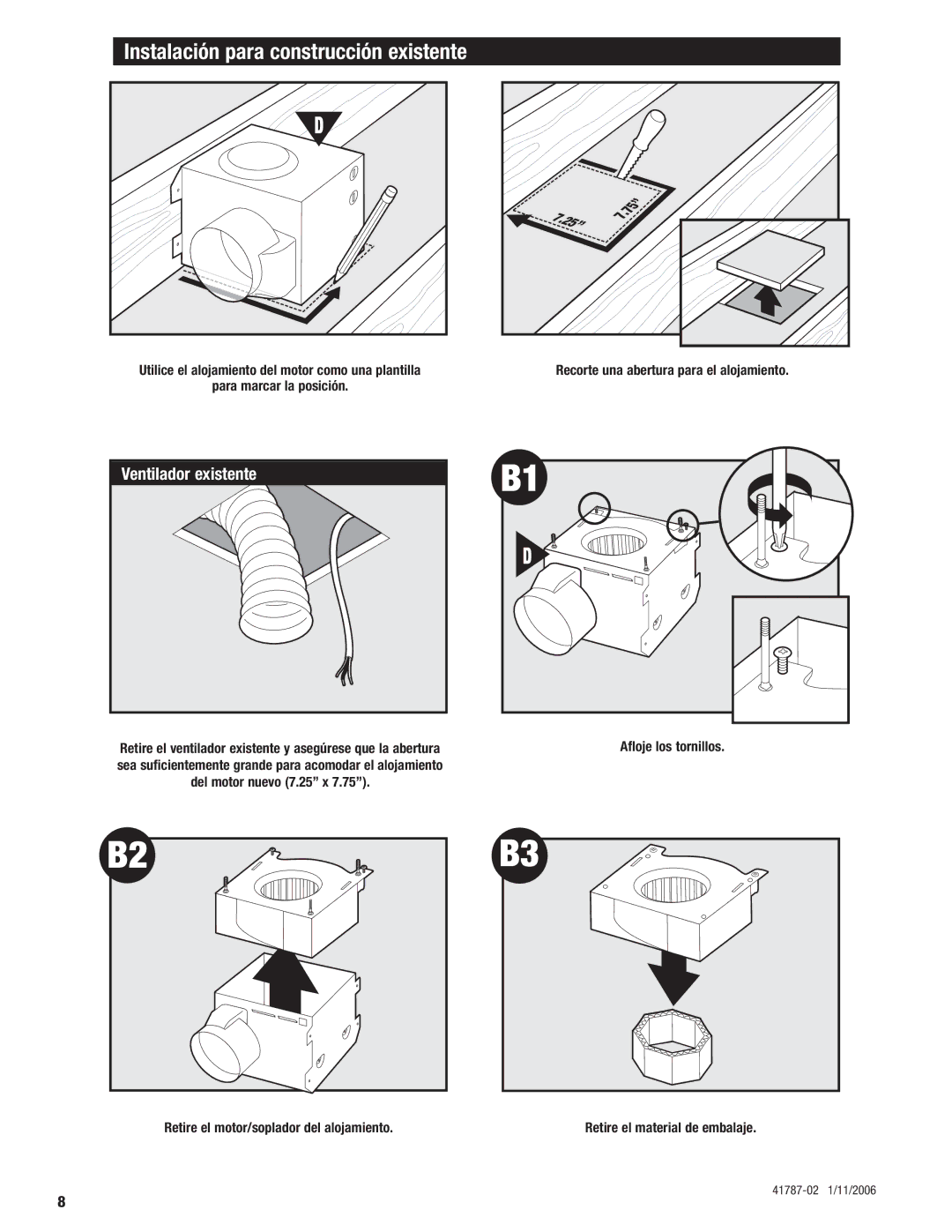 Hunter Fan 41787-01 manual Instalación para construcción existente 